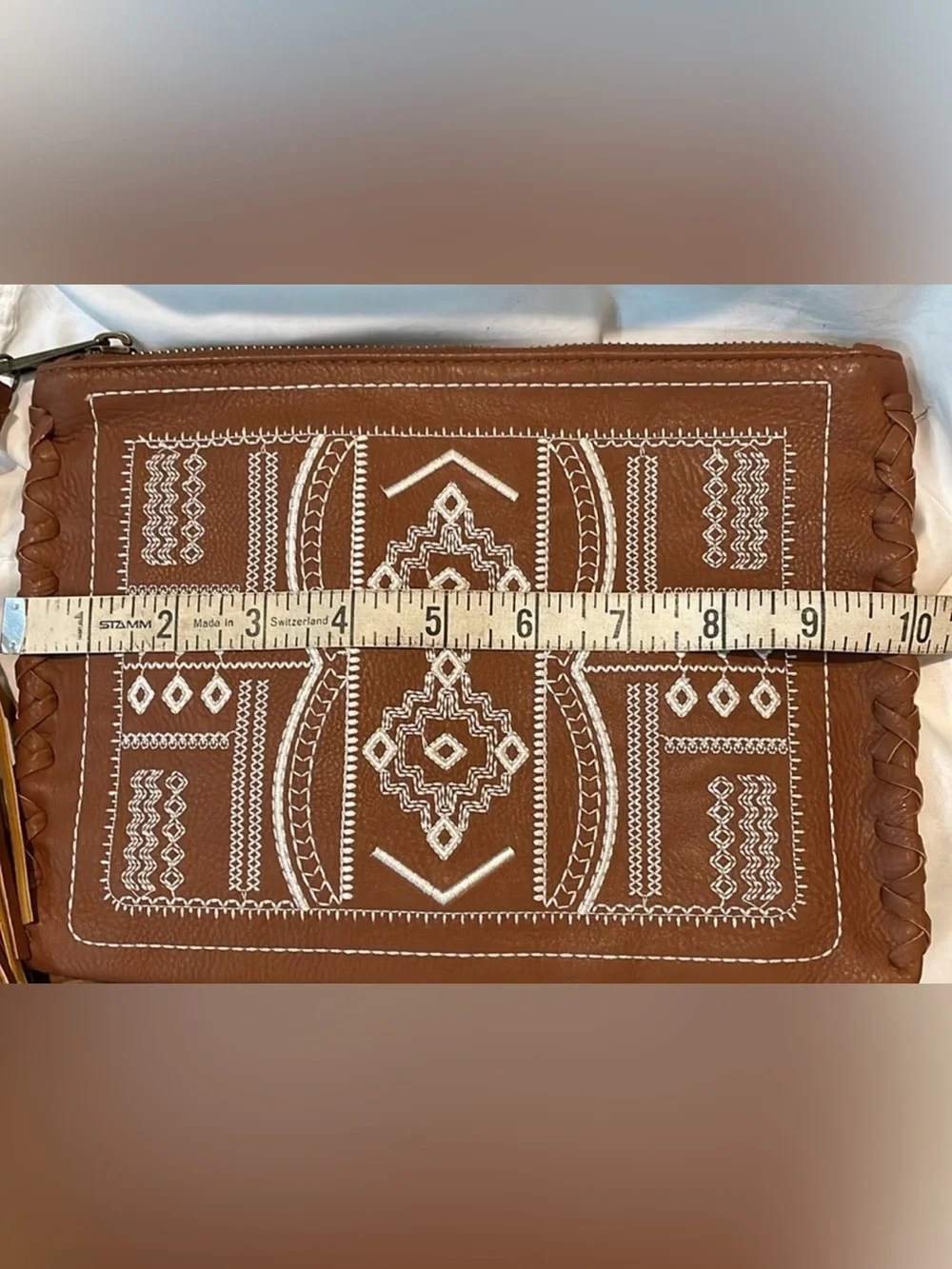Women's Brown Embroidered Tassel Clutch - Brand